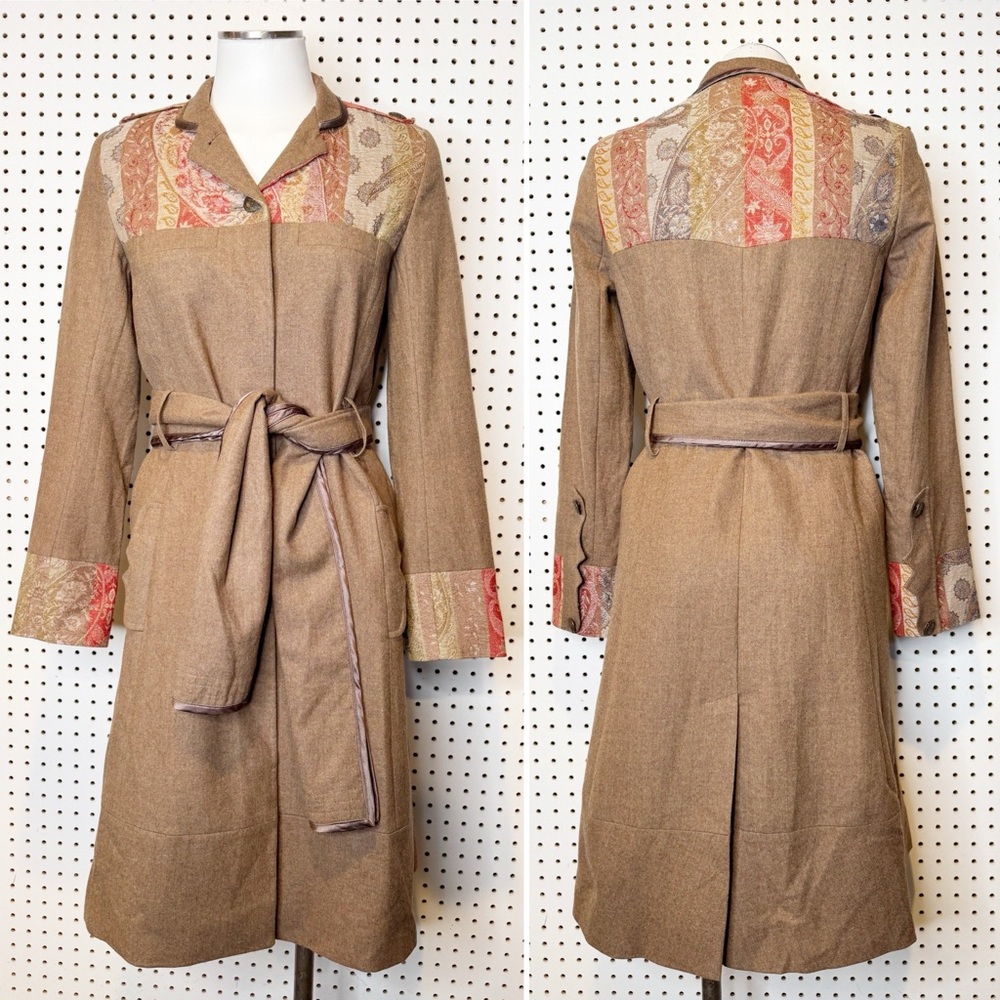 Matthew Williamson | Camel Color Wool Military Style Coat w/‎ Paisley Contrast